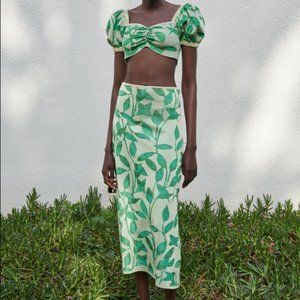 Zara Leaf Jacquard Knit Midi Skirt NWT